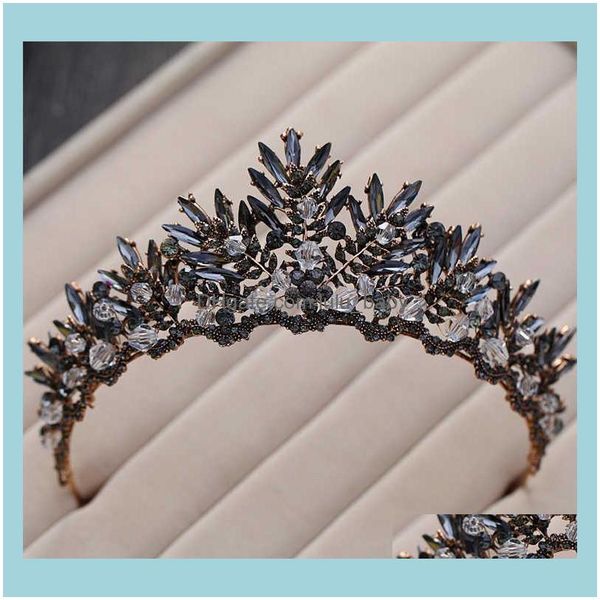 Gioielli Gioielli Barocco Bronzo Nero Rosso Perline di cristallo Diademi da sposa Strass Diadema Spettacolo Corona per la sposa Fascia per capelli da sposa Aessorie