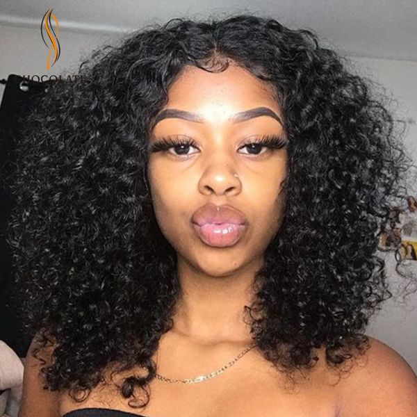 

14inch 150% curly lace closure human hair wigs for black women perruque cheveux humain bresiliens kinky curly human hair lace front wig