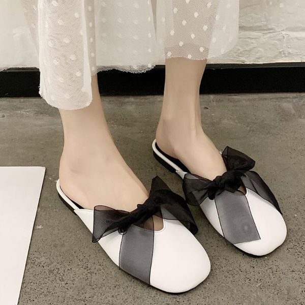 

slippers women's summer fashion trend non-slip square toe flat half 2021, Black