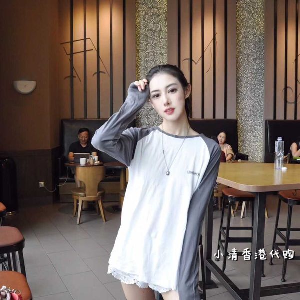 

kong hong crosin ch long sleeve bottomed t-shirt pure cotton sanskrit cartoon print thin lon twud, Black