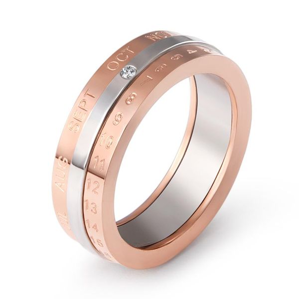 

wedding rings brand design rotation calendar date ring stainless steel rose gold silver color three layer women jewelry gift, Slivery;golden