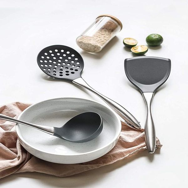 

spoons 3pc kitchen utensils silicone shovel spatula soup spoon nonstick cooking gadgets stainless steel handle tools