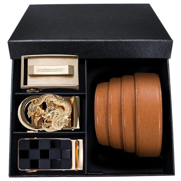 

belts hi-tie fashion orange genuine leather automatic buckle belt and box for men gift luxury wedding business trouser designer, Black;brown