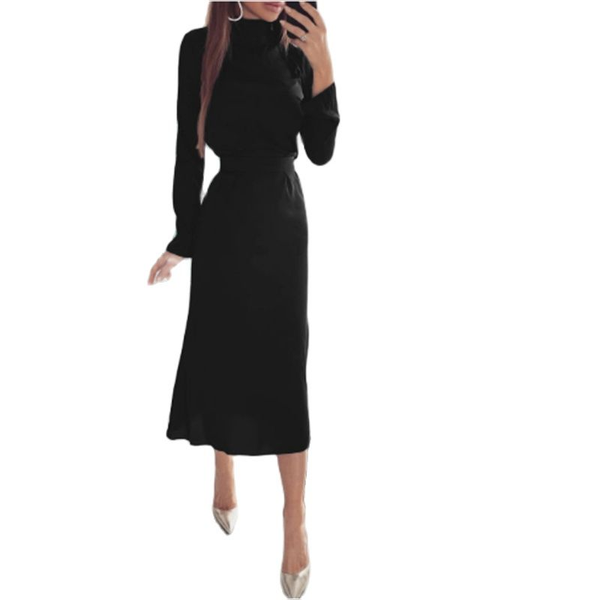 

casual dresses women solid color long dress fashion autumn for ladies sleeve drop, Black;gray