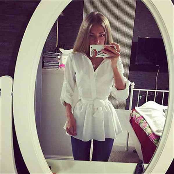 

long sleeve button down casual women blouses slim, White