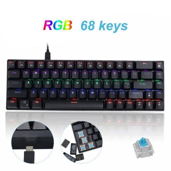 

keyboards mechanical keyboard 68keys blue axle mixed backlight waterproof gaming for tablet desktop
