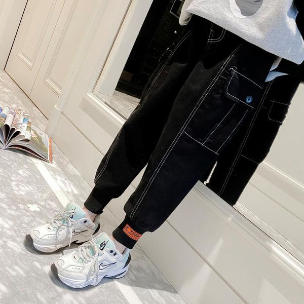 

new solid big pocket denim pants 4-13 years old children's trousers spring and autumn korean kids clothes casual girl pants, Blue