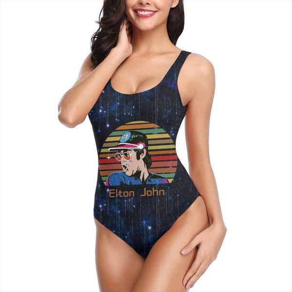 

one-piece suits elt-on farewell tour yellow brick john woman's high waisted halter swimsuit women with cover up plus size