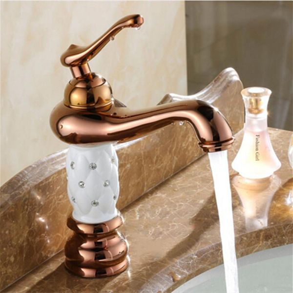 

bathroom sink faucets fashion rose golden brass basin faucet mixer tap with shining diamond