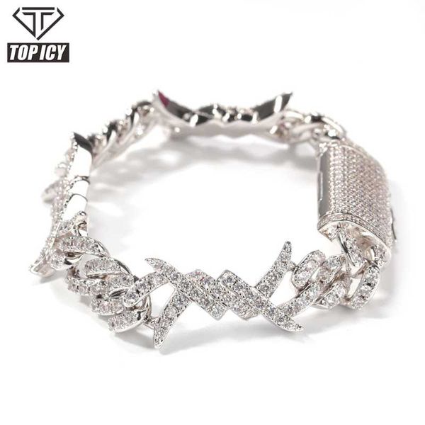 

link, chain est iced out prong setting men's miami cuban link 10mm full diamond thistles and thorns men bracelet, Black