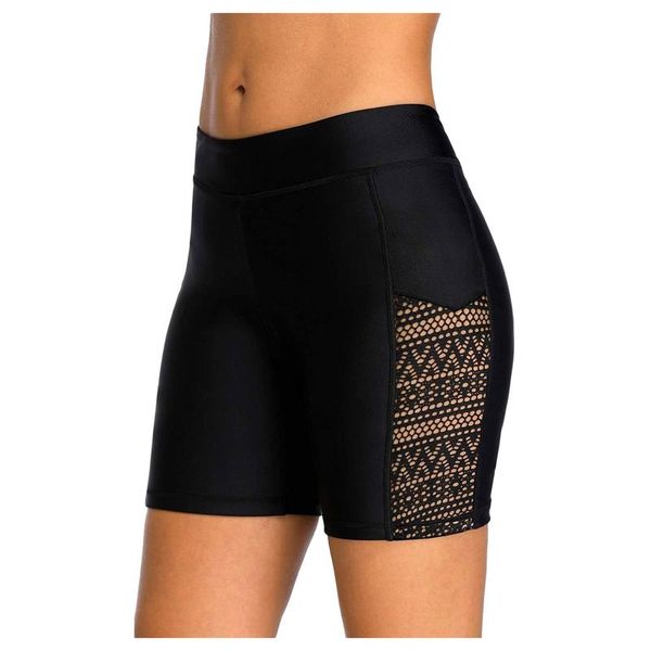 

women's shorts summer breathable swimsuit vacation lace solid quick dry conservative swimming high waisted bikini bathing, White;black