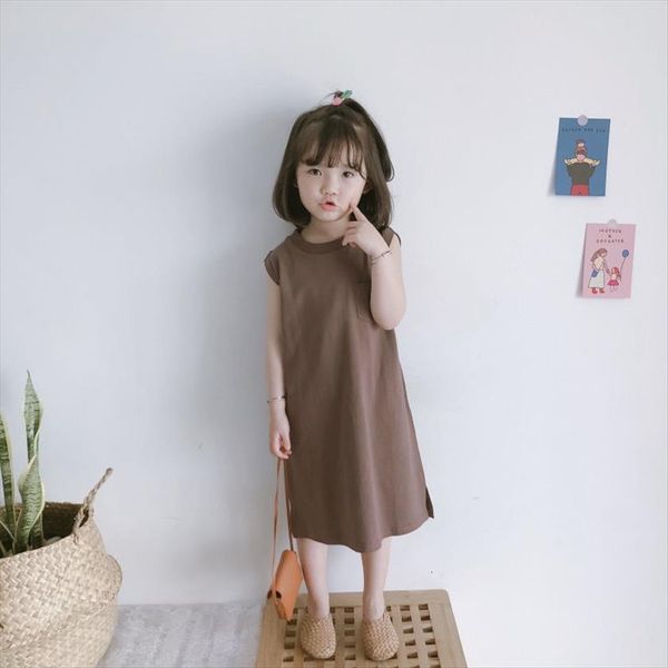

korean summer girl solid girls dress straight 0 9 years old baby kids clothes crew neck short sleeve, Red;yellow