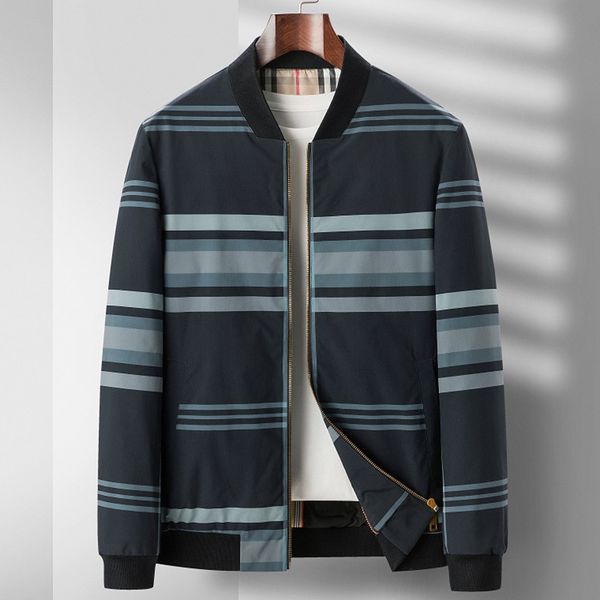 

2021 spring and autumn et men's middle-aged young thin menswear trend leisure baseball collar fashion slim plaid coat, Black