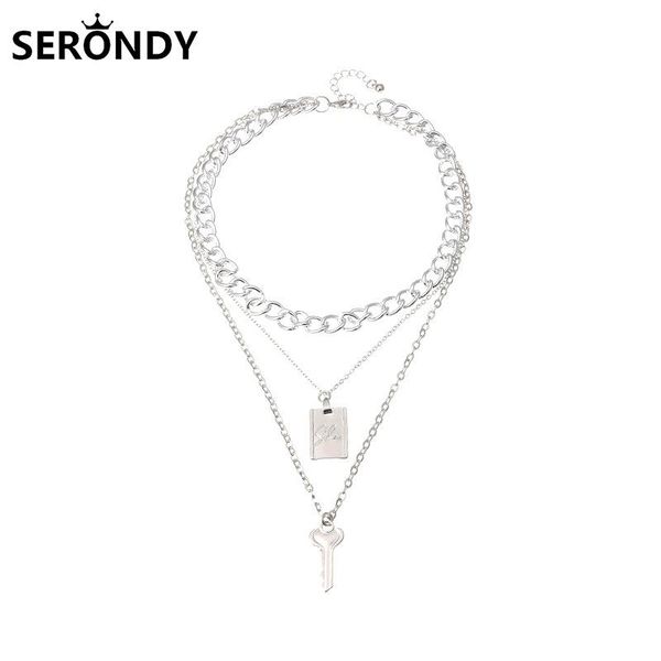 

chokers retro key square fashion choker necklace for women jewelry collares friend chains girl accessories aesthetics suspension xl10226, Golden;silver