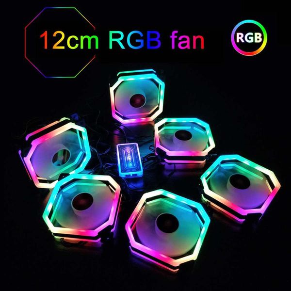 

adjustable 120mm rgb cooler fan 12v 6pin cpu cooler radiator led computer case heatsink pc cooling fan with remote controller