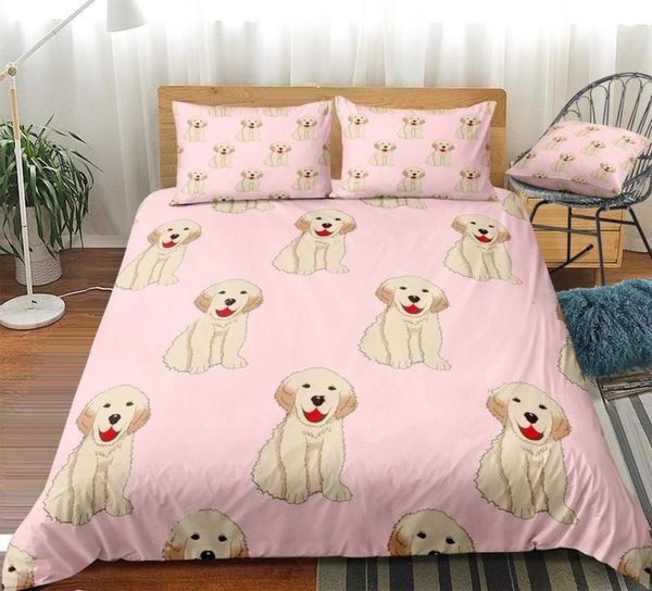 

golden dog bedding set pink water color dog duvet cover set cartoon animal beds set bedspread home textil microfiber for girls