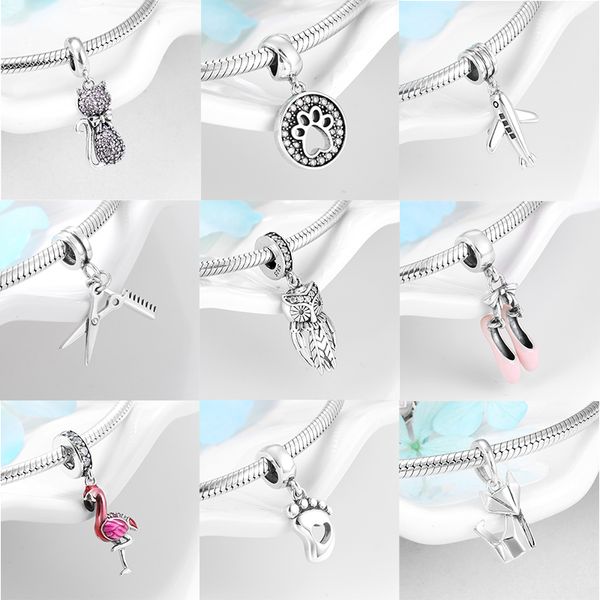 Yüksek Kalite 925 Ayar Gümüş Güzel Baykuş Flamingo Charms Kolye Boncuk Fit Orijinal Kataoka Charm Bilezik Bilezik Takı Q0531