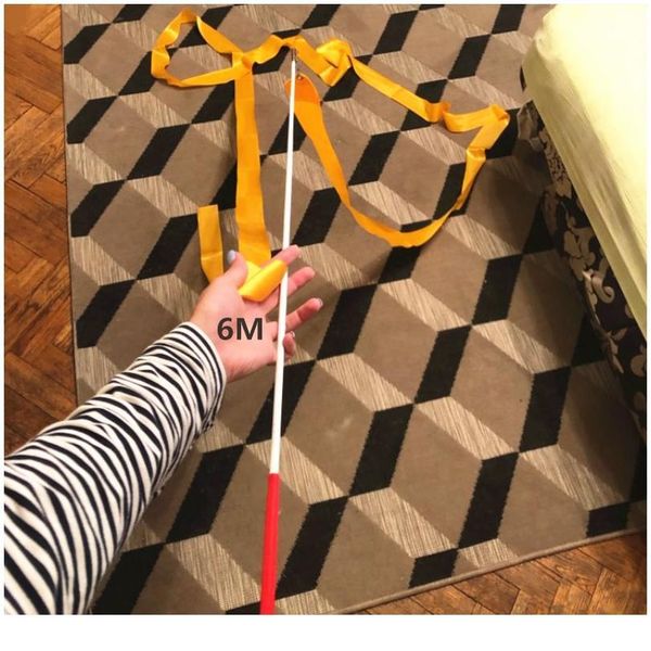 

2m 4m 6m colorful gym ribbons dance ribbon rhythmic art gymnastics ballet streamer twirling rod rainbow stick jllani