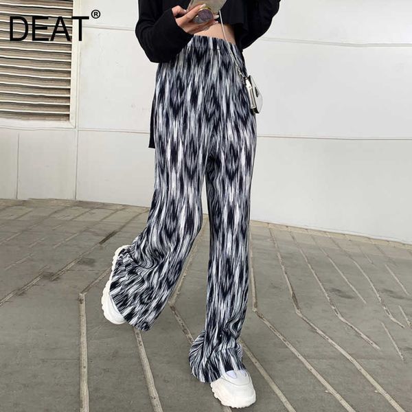 

[deat] summer fashion high waist tie dye printing temperament casual loose women straight-leg pants 13q408 210527, Black;white