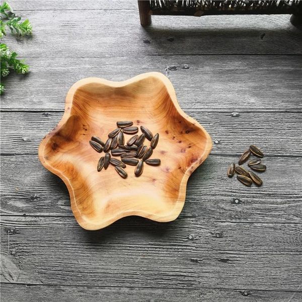 

dishes & plates flower shape solid wood dried fruit cake dessert dinner plate storage