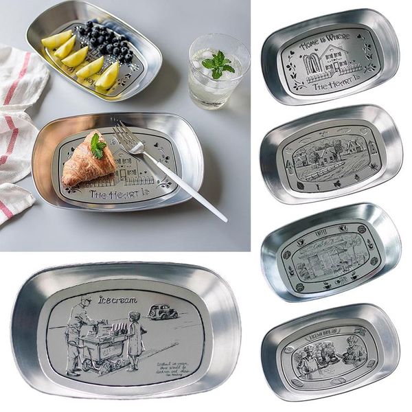 

dishes & plates nordic style silver plate stainless steel dessert nut fruit cake tray snack western steak kitchen
