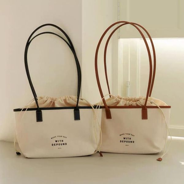 

evening bags stitching hit color niche letter bag drawstring casual printed canvas women's shoulder