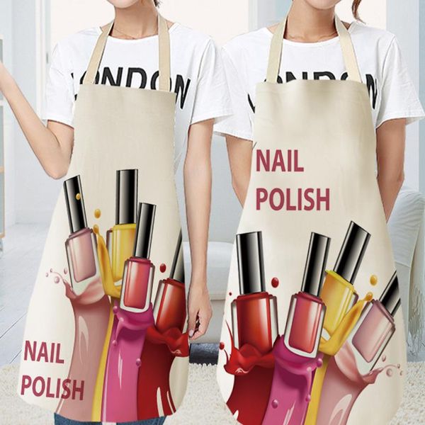 

linen flower nail polish theme print kitchen aprons dinner party cooking bib funny pinafore cleaning apron