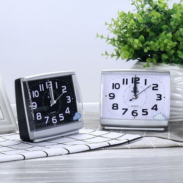 

black fashion square white simple wake up alarm bedroom silent scan small clock