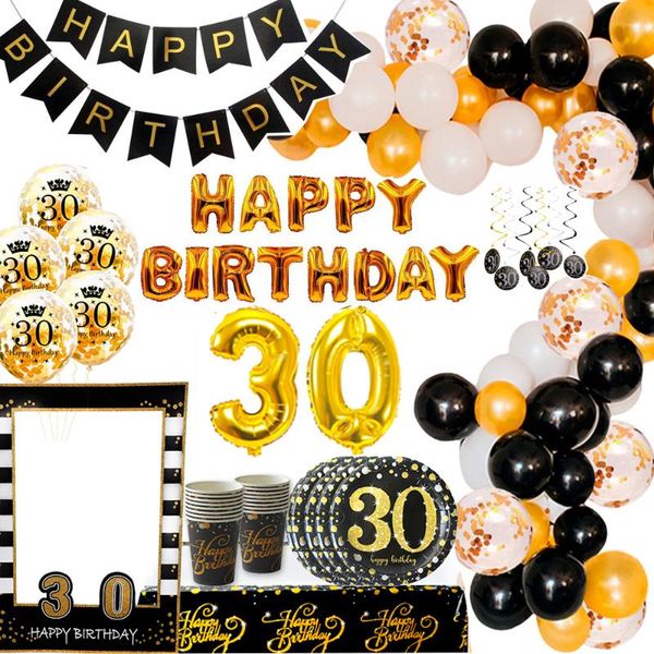

party decoration gold black 30th birthday balloons latex balloon garland happy decorations 30 confetti ballons number baloon