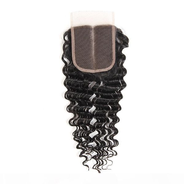 

1 pc deep wave lace closure brazilian peruvian mongolian malaysian cambodian indian remy human hair closure unprocessed, Black;brown