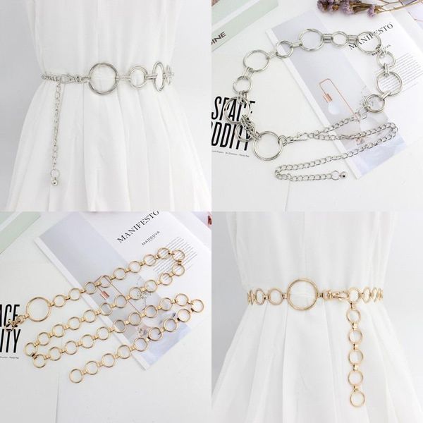 

belts 2021 arrival silver ring chain belt fashion elegant gold metal female round alloy women circle waist dress, Black;brown