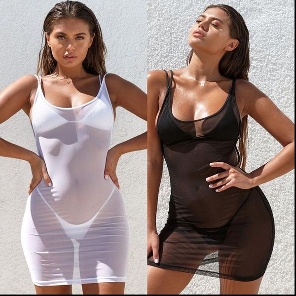 

neon green pink mesh see through mini dress 2021 summer women sleeveless hollow out backless bandage bodycon dress, Black;gray