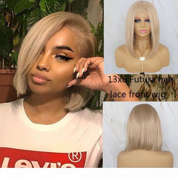 

beautiful diary blonde wig short bob for women gluesless synthetic lace front futura hair 13x6 lace frontal, Black