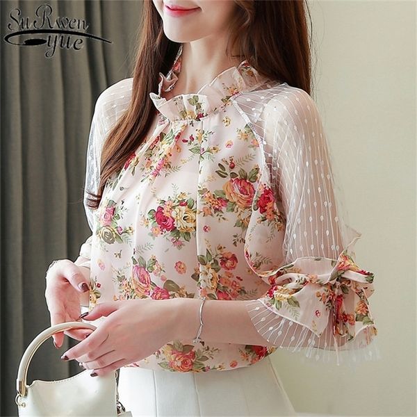 

women blouse shirt patchwork women printed chiffon blouse shirt new spring summer shirt casual chiffon blouse blusas 4068 210225, White