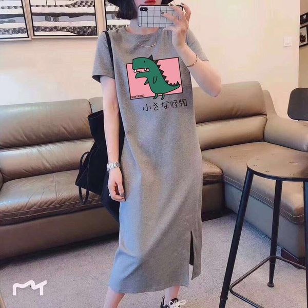 

t shirt dress women 2021 summer sundress new casual plus size dresses for women fashion short sleeve loose midi dress, Black;gray
