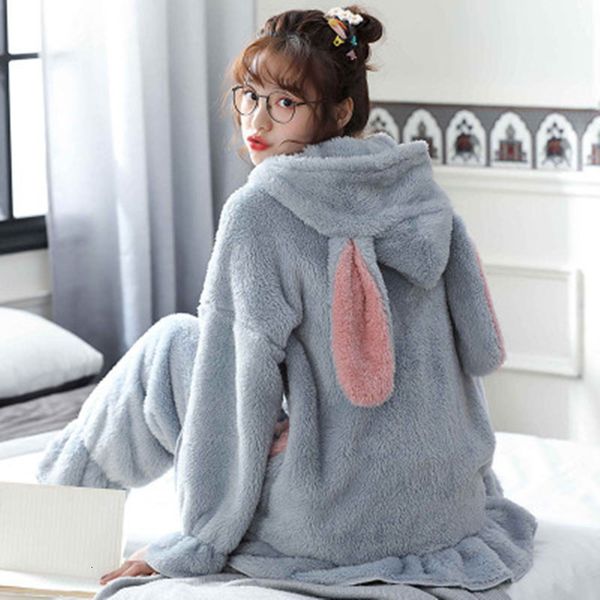 

pajamas women's flannel sleepwear hooded set warm princess bow women cartoon sweet homewear long sleeve coat pant 5ulq, Black;red