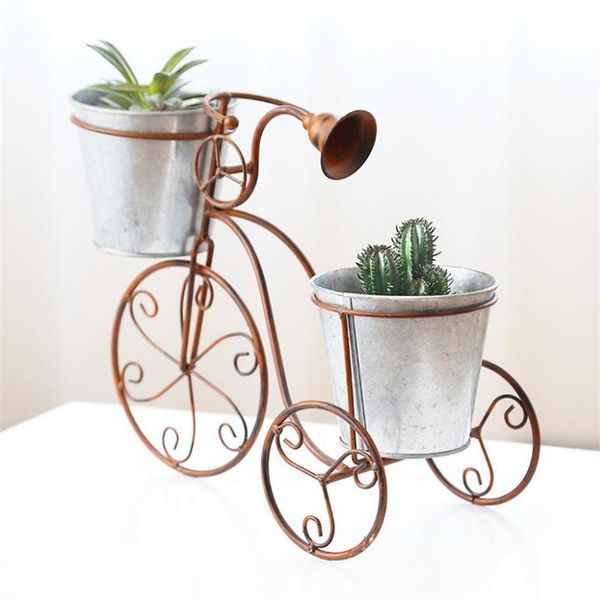 Altro Home Decor Bike Design Vaso da fiori Giardino Decorazione desktop Cestino per biciclette in ferro battuto Vaso galleggiante Supporto per piante Triciclo