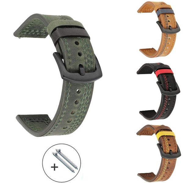 

watch bands 18mm 20mm 22mm 24mm watchband retro thread genuine leather strap qucick release cowhide bracelet accessories, Black;brown