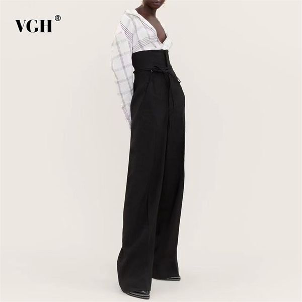 

casual black pant for women high waist lace up straight loose full length pants female spring fashion clothing 210531, Black;white