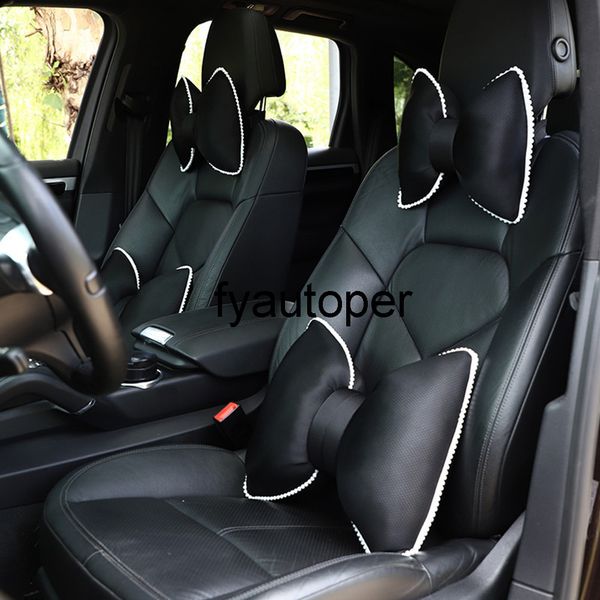 

car seat headrest pillow cute bow velvet head support cushion lumbar pillow soft ice silk breathable detachable car accessories