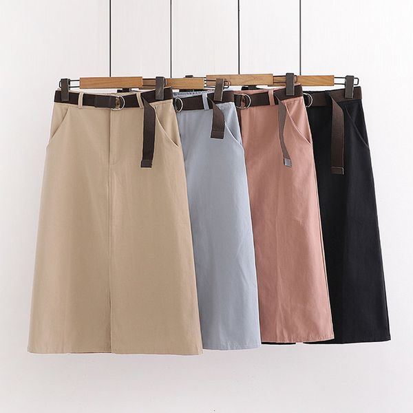 

2021 new winter black casual elegant pencil midi pockets solid waist a-line skirts with belt autumn 4pr4