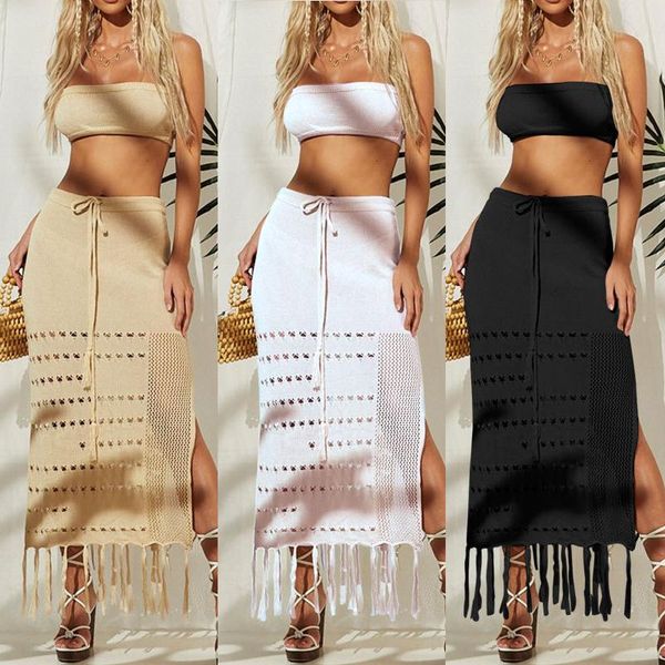 

women's swimwear beach dress 2021 summer ladies bathing suit solid color crochet beachwear cover ups for women, White;black