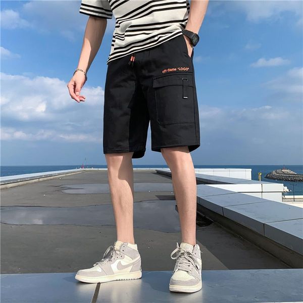 

2021 new summer shorts men casual pants five-point pants pocket youth korean version of the trend of men lace-up, White;black