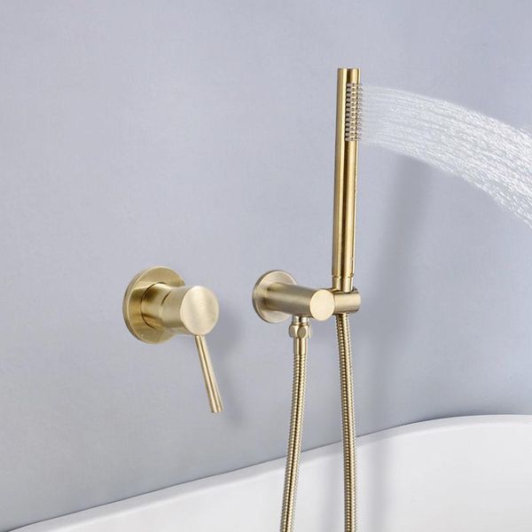 

bathroom shower sets brass round handheld head brushed gold finish set adjustable wall holder water saving bath kit