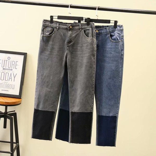 

women's jeans plus size xl-4xl elastic waist denim pants casual slim blue black