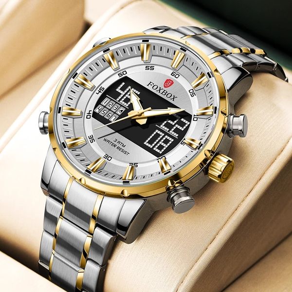 

lige watches for men luxury brand sport quartz wristwatch waterproof military digital clock steel men watch relogio masculino, Slivery;brown