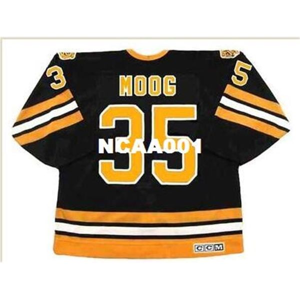 

001s #35 andy moog boston bruins 1990 ccm vintage retro away hockey jersey or custom any name or number retro jersey, Black