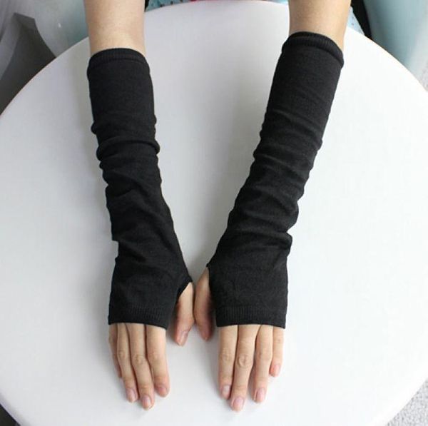 

five fingers gloves 2021 fashion autumn/winter hand arm crochet knit long stretchy warm fingerless women men, Blue;gray