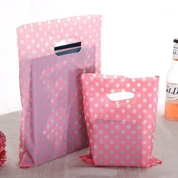 

pink white dot plastic gift bags with handles 15*20cm packaging for mini jewelry wholesale1