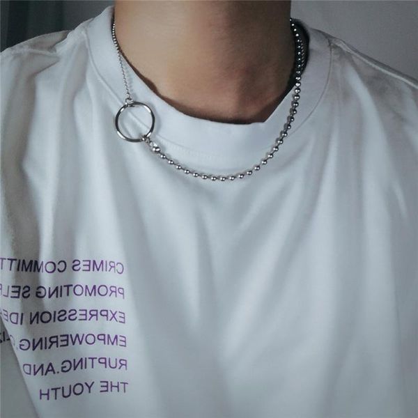 

pendant necklaces fashion wave circle titanium steel necklace stainless simple hip-hop chain, Silver